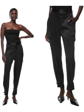 Babaton Aritzia Refined Satin Cargo Pant In Black Size 2